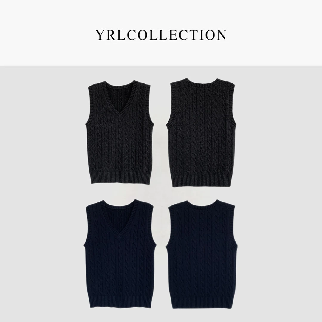 YERUNLU麻花v领针织马甲背心女韩版显瘦洋气百搭叠穿上衣