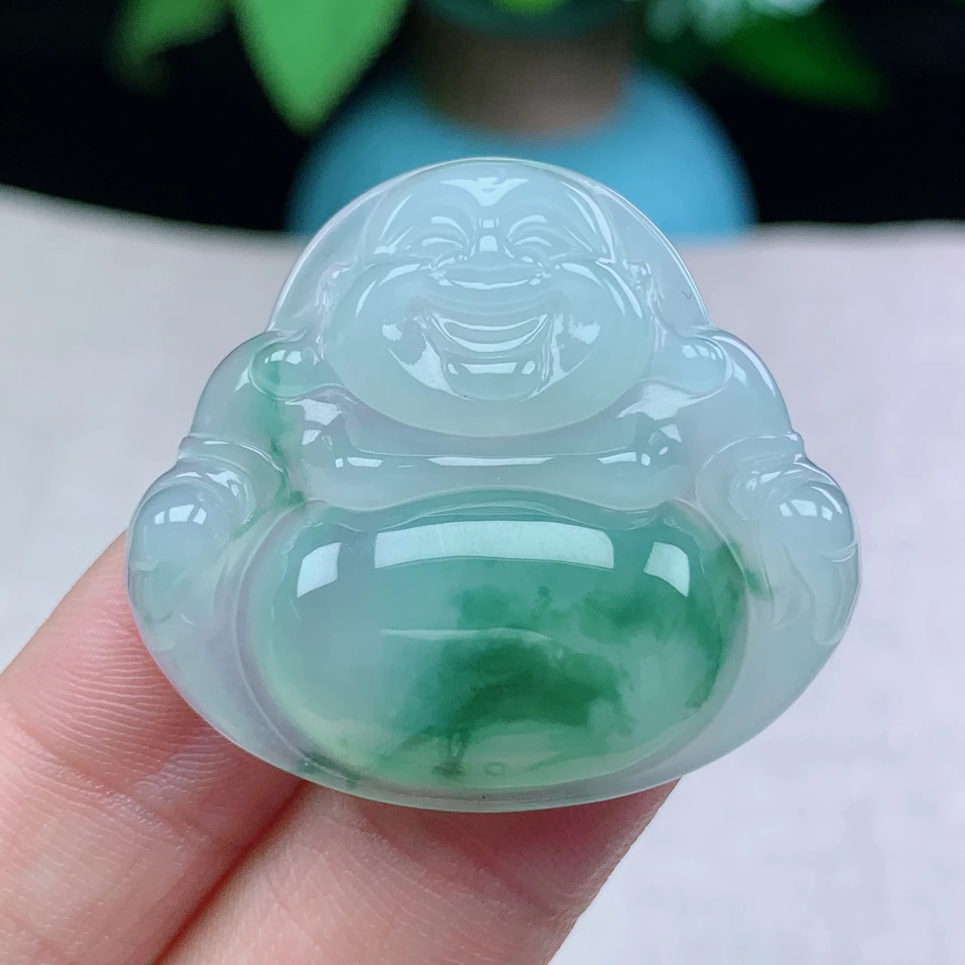 y缅甸天然翡翠A货32.1-35.5-6.3玉石冰种飘花佛公吊坠时尚精美