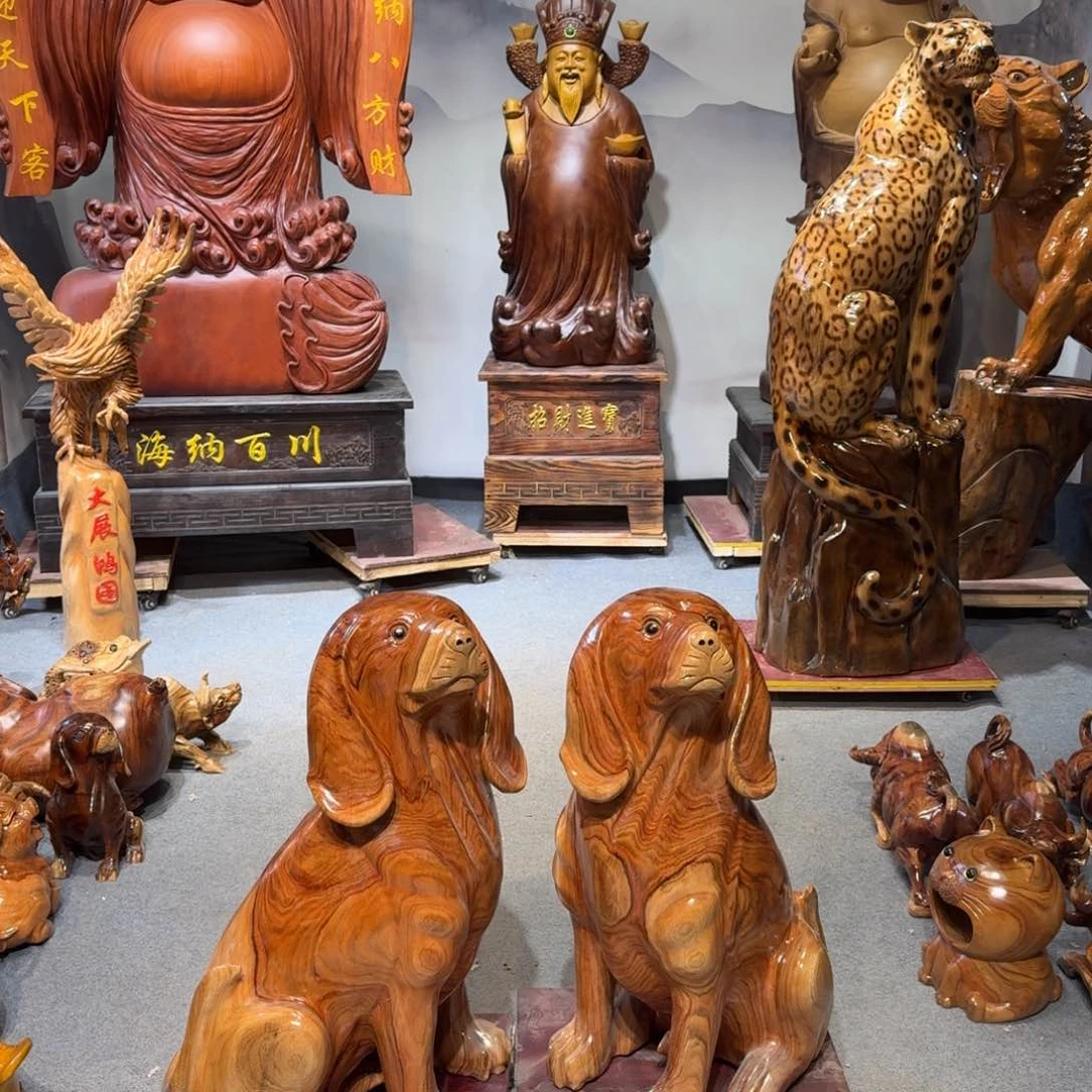 香樟木小**好香樟木旺财狗一对