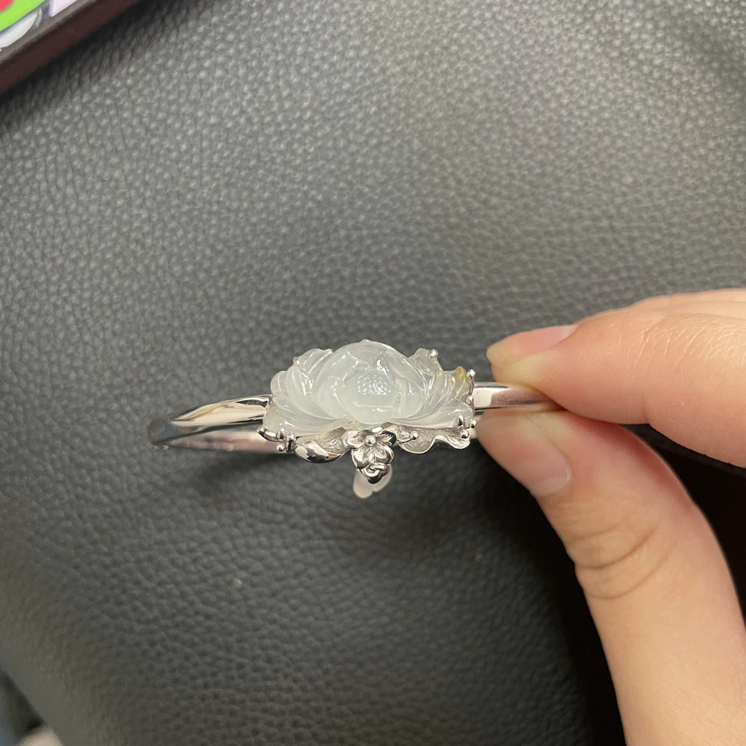 翡翠银镶手镯18095