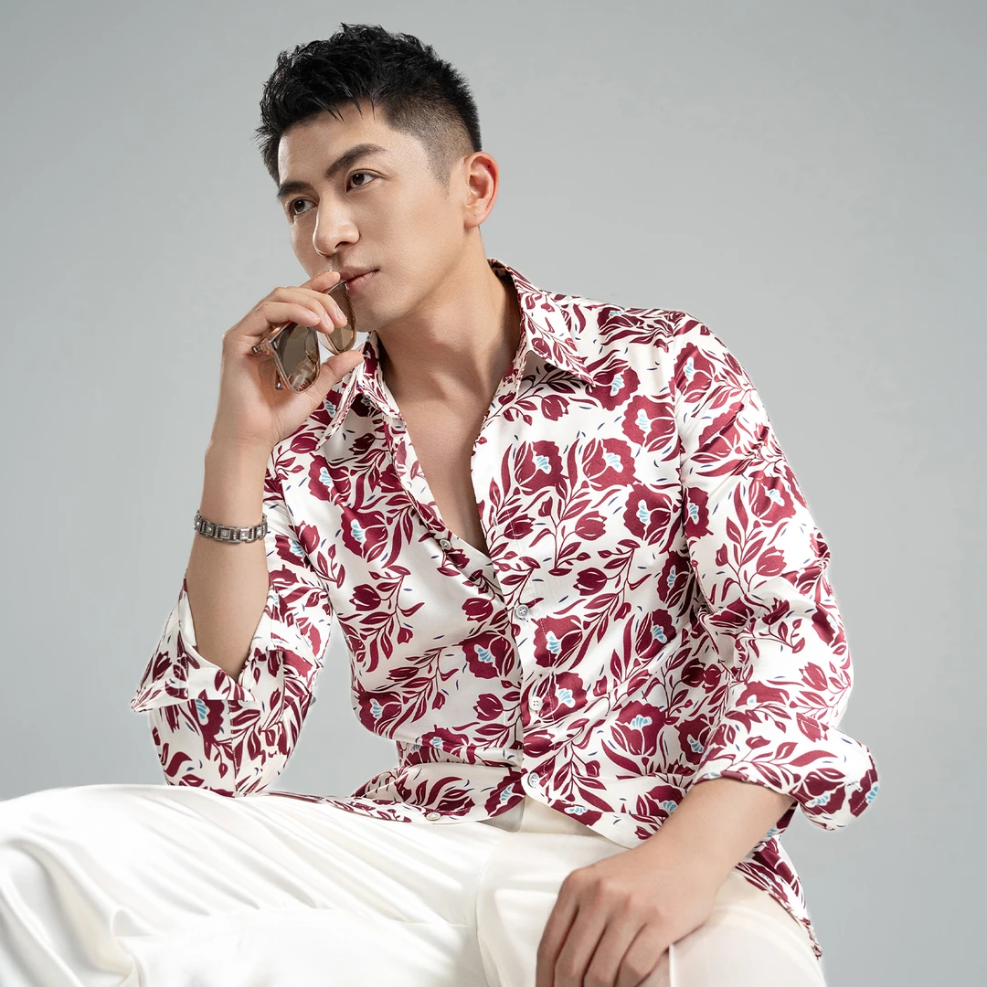 言吉男装高端休闲真丝衬衫夏季新款时尚桑蚕丝衬衣YJ55071桑蚕丝