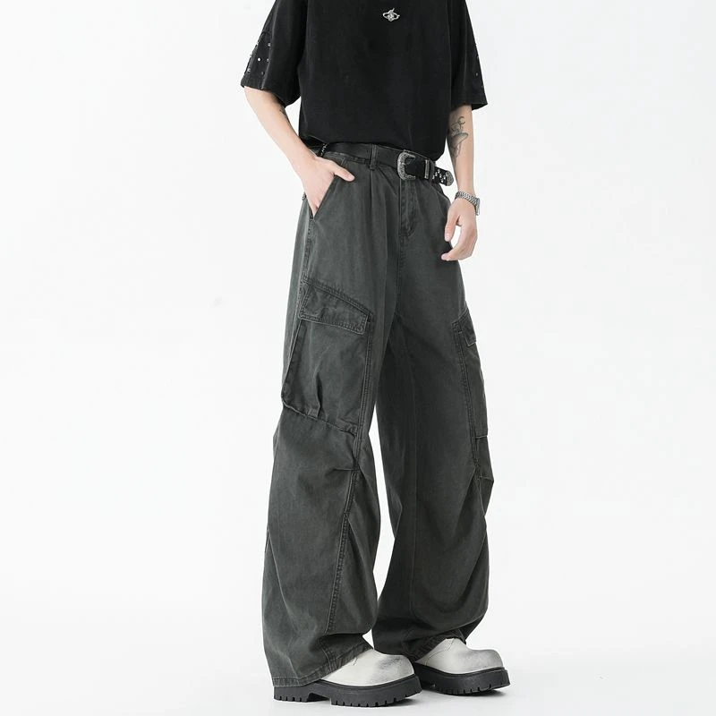 工装裤潮休闲复古工装显瘦裤夏季直筒阔腿宽松美式高街