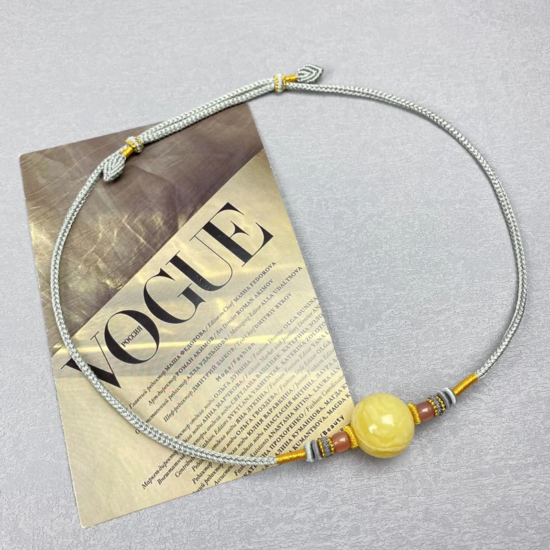 纯手工编织横串锁骨链项链绳男女高档挂绳圆珠桶珠抽拉调节高货绳