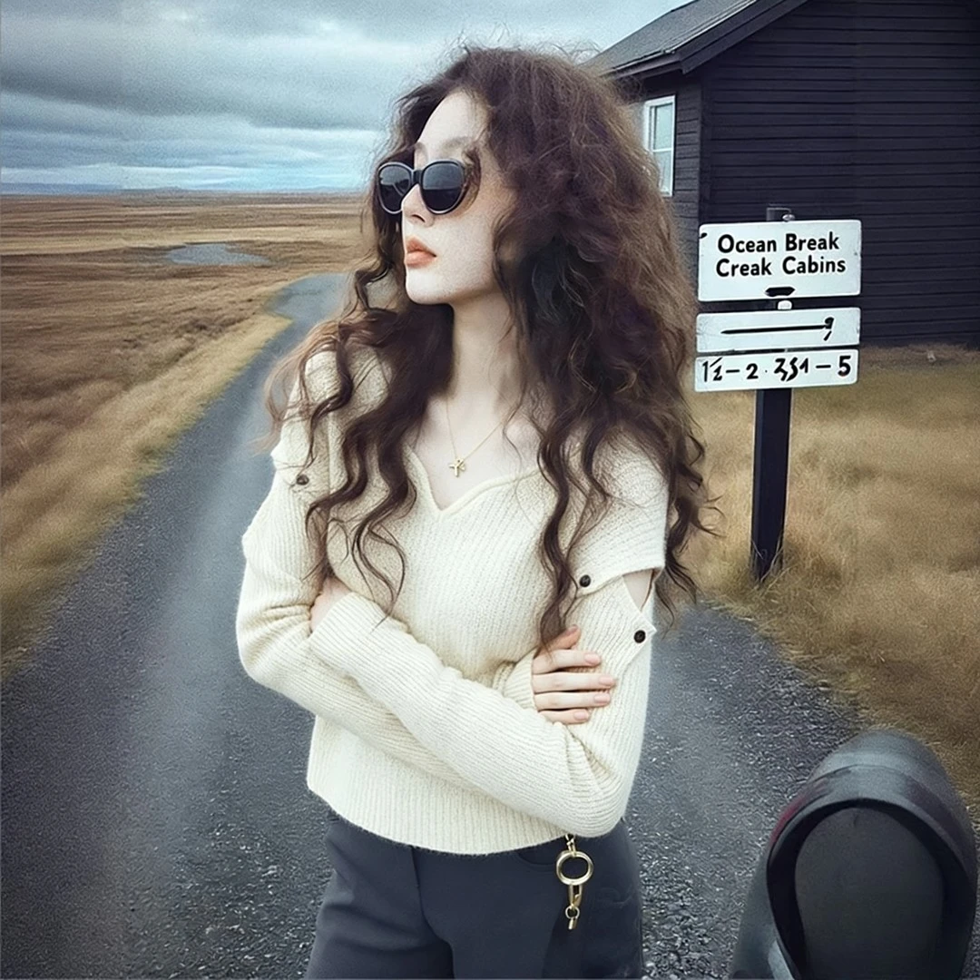 冬季韩里韩气穿搭轻奢高级感巨好看洋气减龄小众不撞款米白针织衫