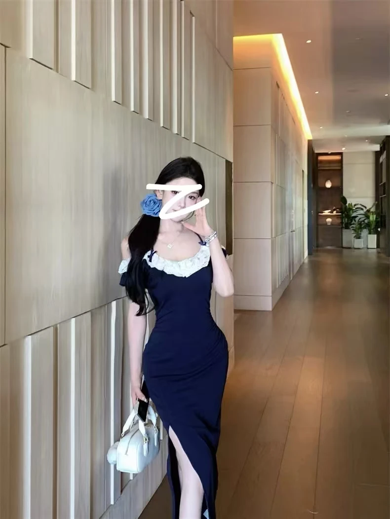 夏季长款拼接蕾丝连衣裙韩系潮流长裙