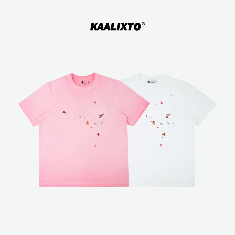 Kaalixto情人节贴纸胶印短袖T恤宽松情侣潮流休闲时尚
