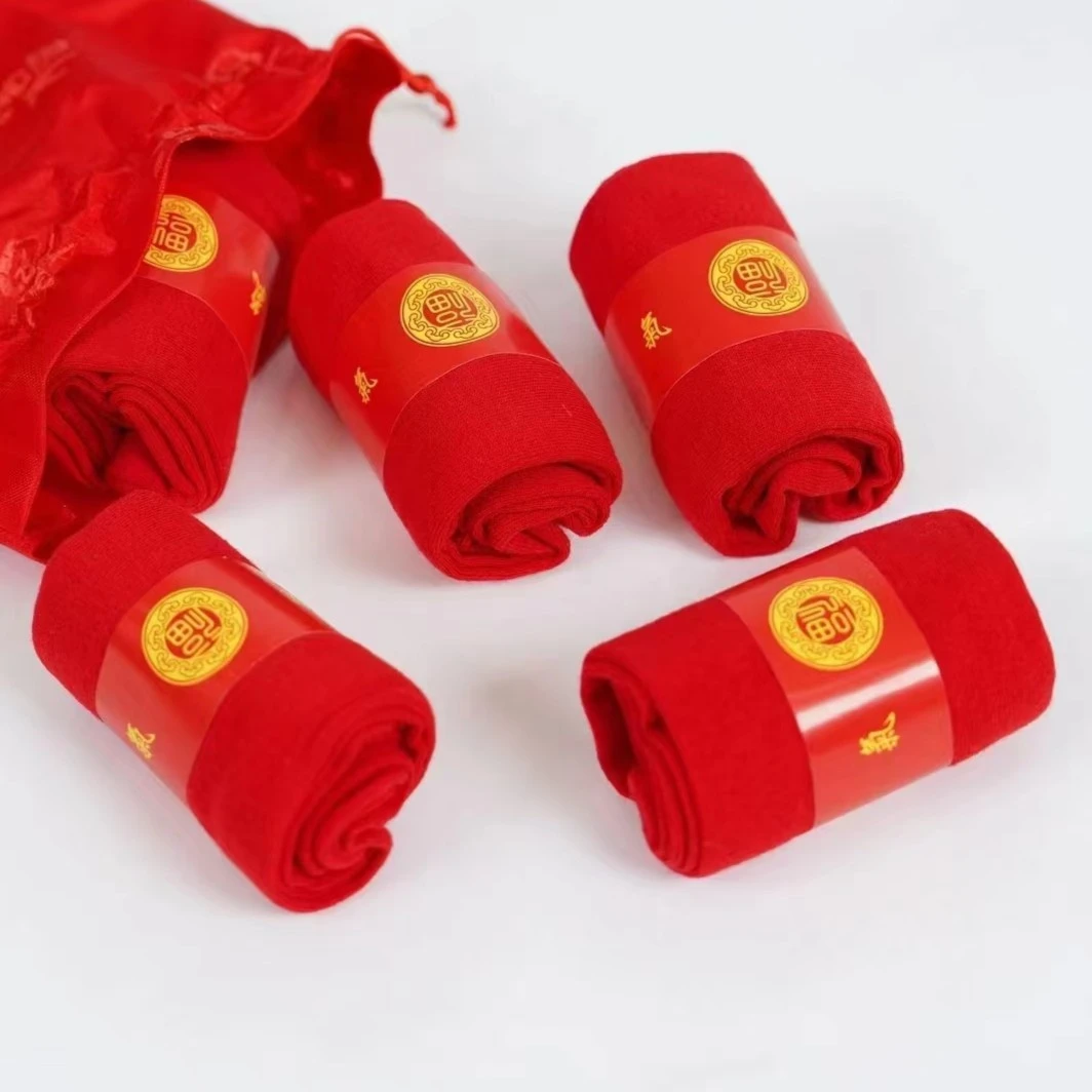 贺小黑汉麻红色透气防臭吸汗长袜子男女款排汗棉袜简约