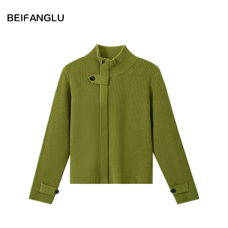 北方鹿【老钱风穿搭】100%绵羊毛针织开衫立领慵懒风减龄外套251520