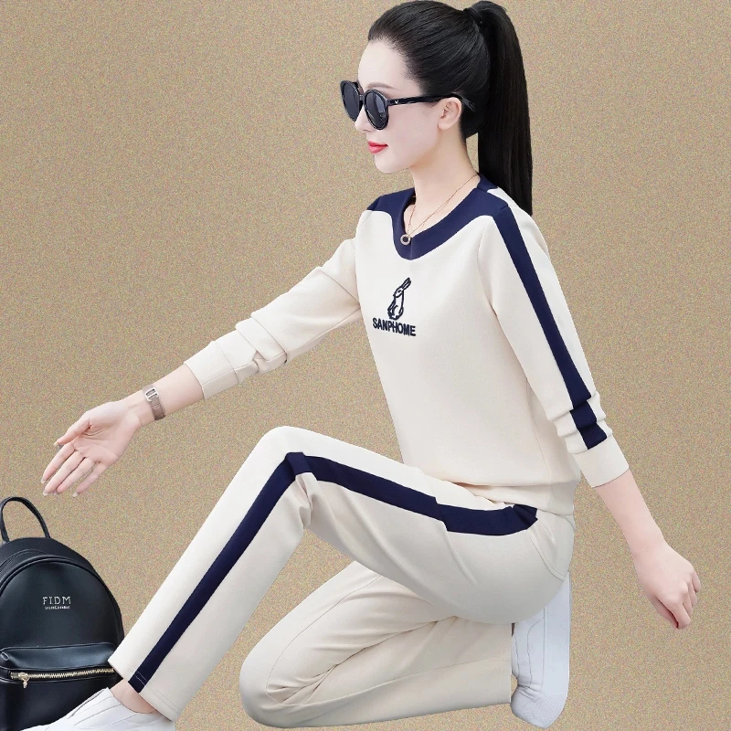 【两件套】运动休闲套装女春秋2025新款时尚显瘦大码宽松卫衣裤子潮