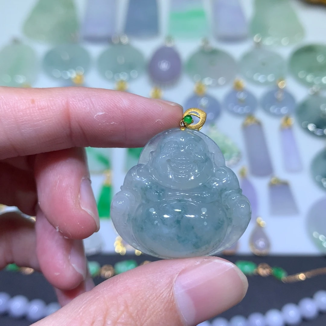 翡翠吊坠(不含链)18K金镶嵌