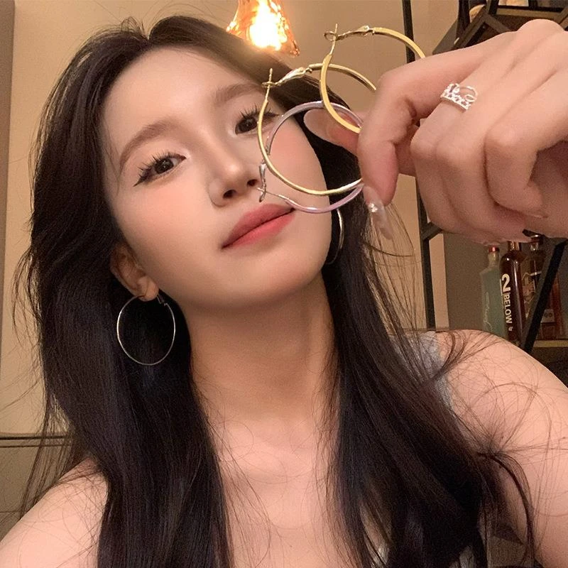 铜合金锆石耳饰 轻奢小众金属感素圈百搭耳环ins女简约耳圈欧美爆