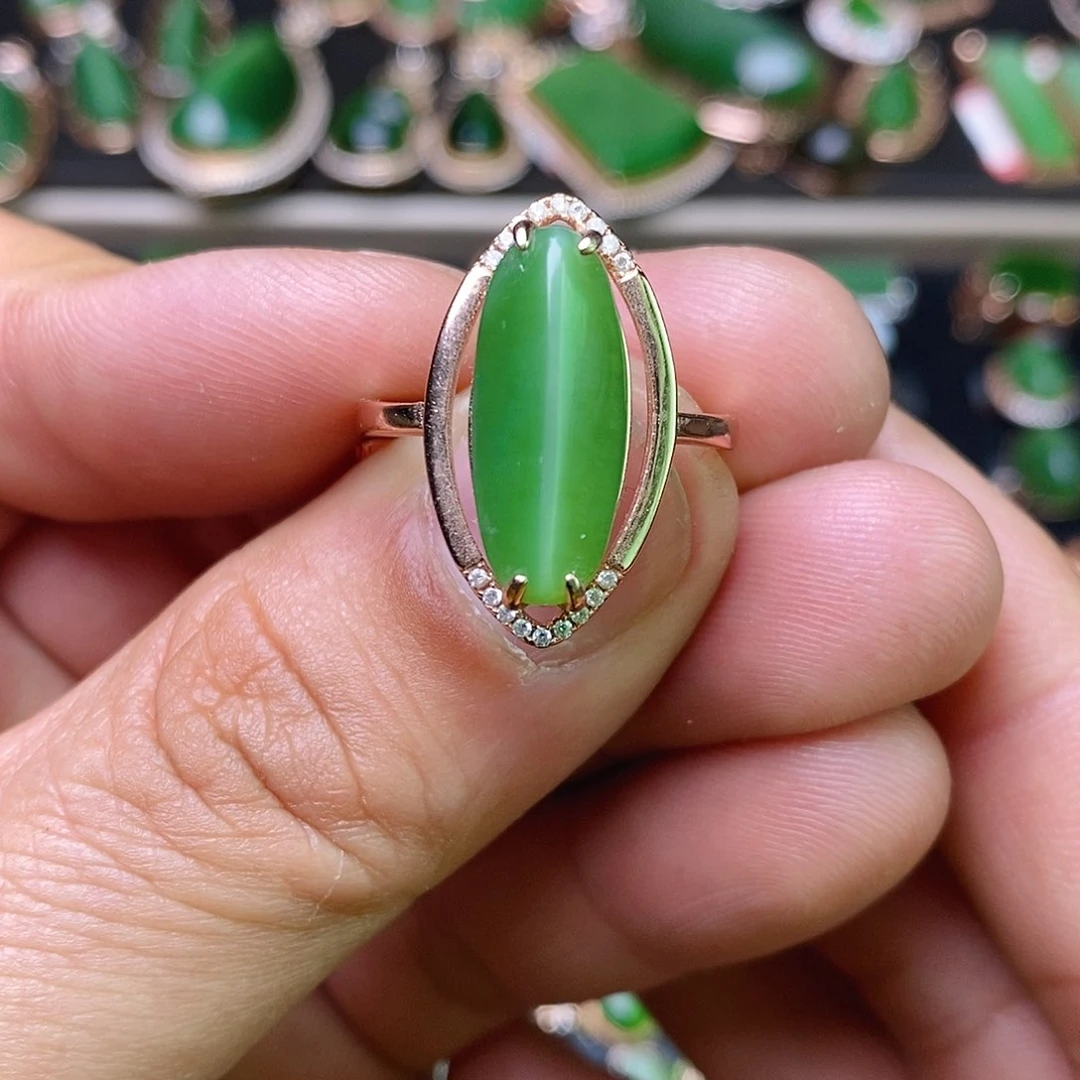 和田玉（碧玉）戒指银S925镶嵌