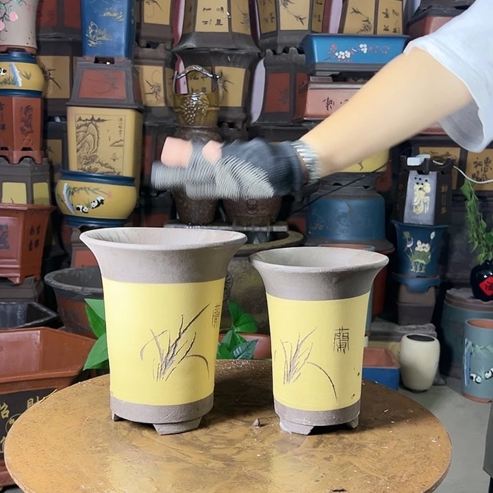 宜兴紫砂花盆花盆20+17黄色兰花盆