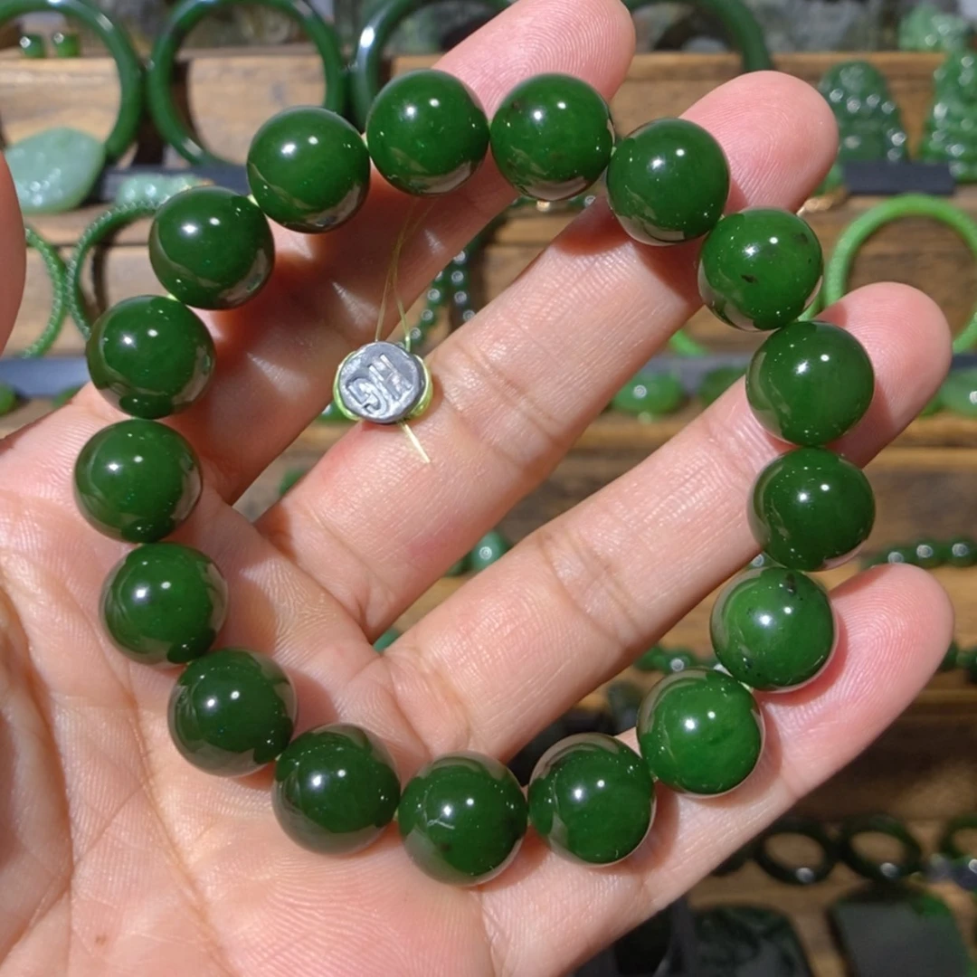 【闪购商品】吊坠(不含链)未镶嵌和田玉俄七红皮菠菜绿手串12