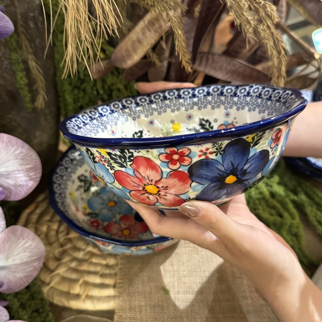 Sazaki盛夏 汤碗大号家用7.5英寸面碗大容量波兰彩陶瓷手绘釉下彩