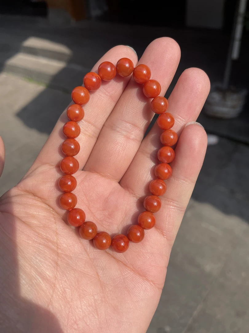 川料原矿南红7+mm柿子锦火焰纹（无胶无裂无烤色）