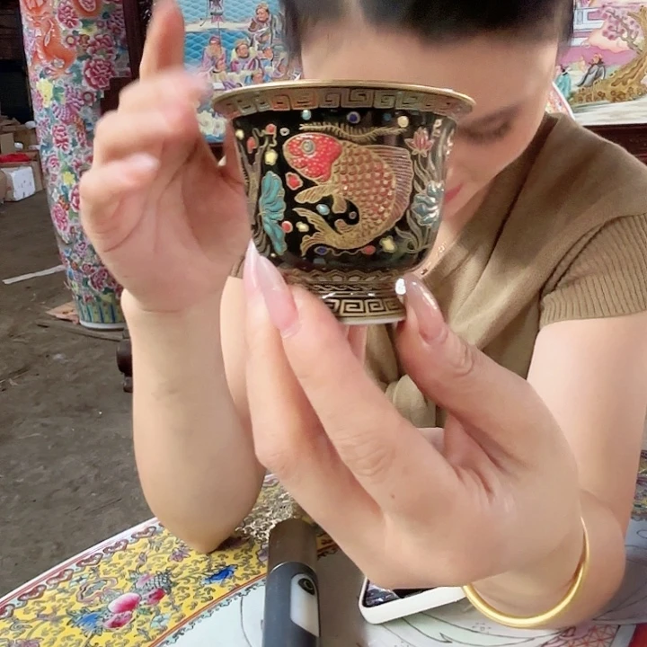 摆件景德镇高温陶瓷鱼藻纹