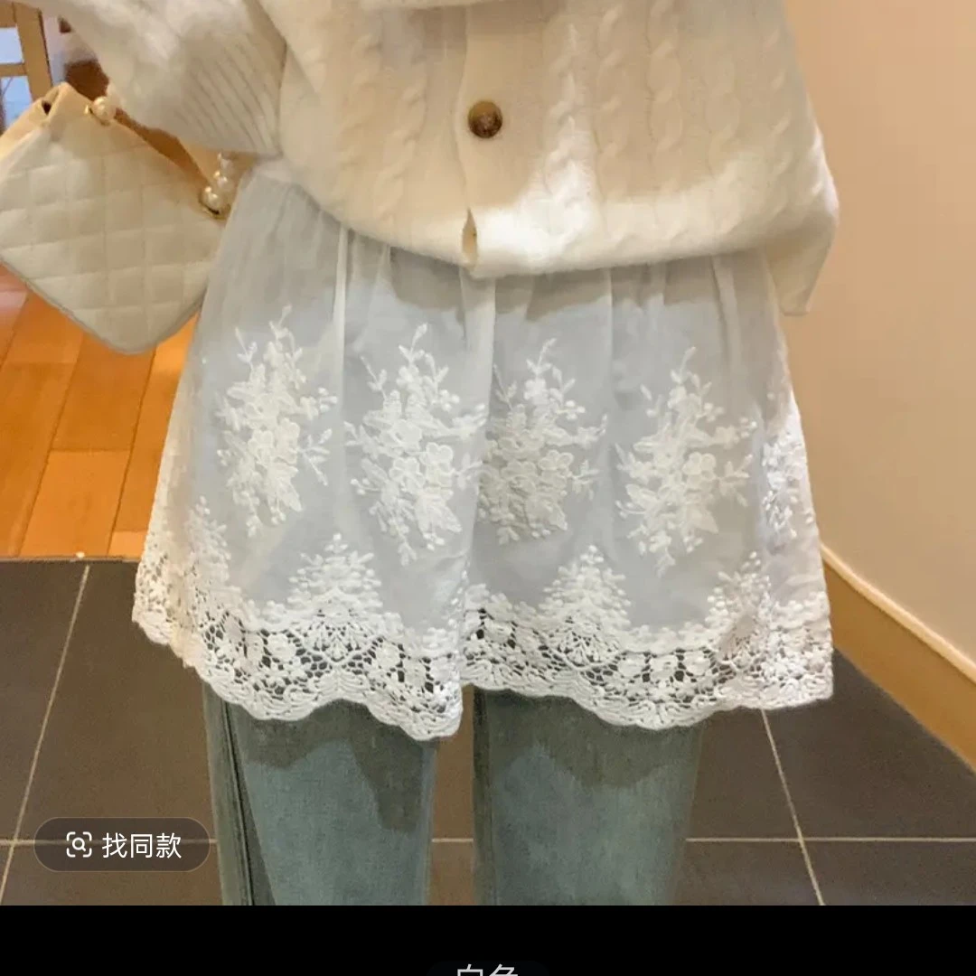 防走光叠穿中短款蕾丝打底裙女秋冬松紧腰小屁帘短裙