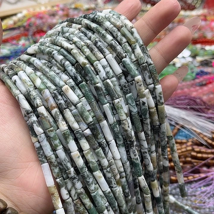 玛瑙/玉髓珠宝半成品未镶嵌一条4/13mm左右树纹玛瑙管珠