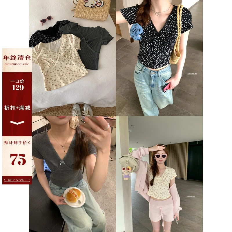 断码捡漏 甜甜拿捏纯欲T恤碎花蕾丝花边短袖tee百搭夏季-41
