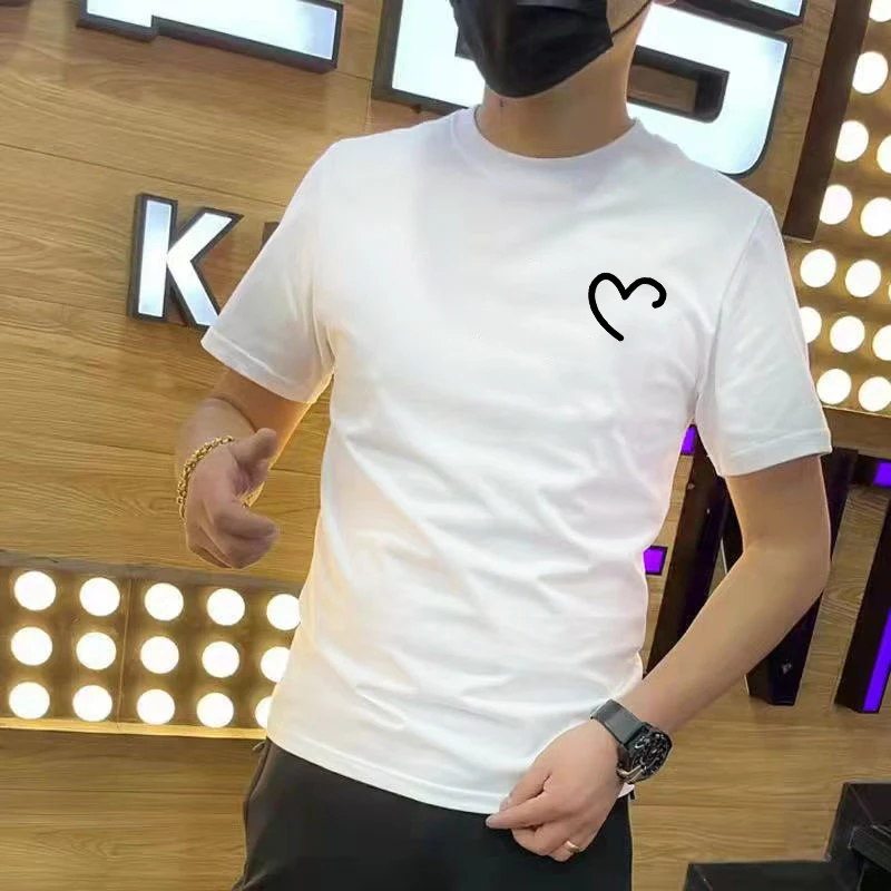 圆领潮流白色夏季高级感痞帅短袖t恤休闲修身半袖上衣百搭男士