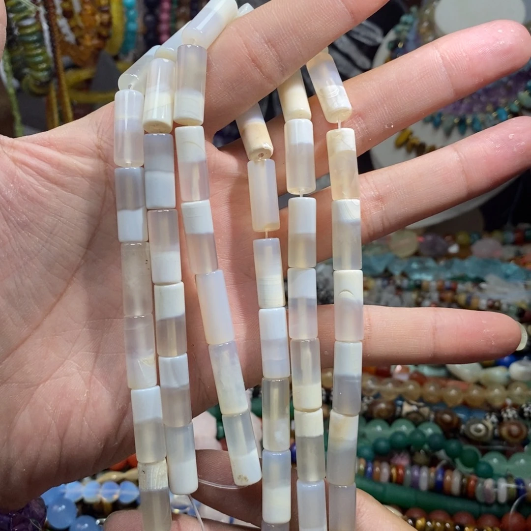 未镶嵌，白玛瑙柱子8×20mm，石英质玉