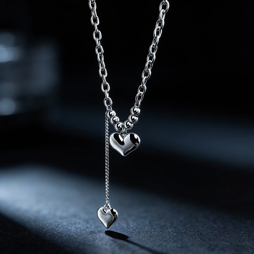 钛钢项链 小众爱心流苏珠珠项链女冷淡风个性百搭秋冬毛衣链7059