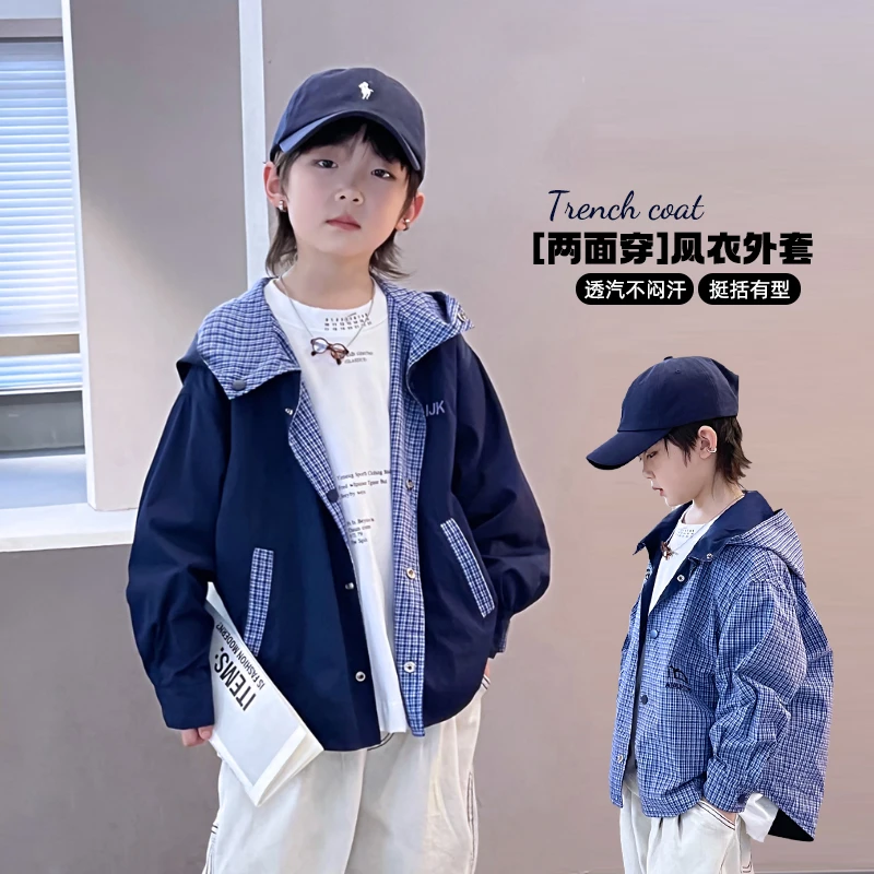 新品春季男童酷帅儿童春秋潮牌美式春款两面穿外套5049738O4