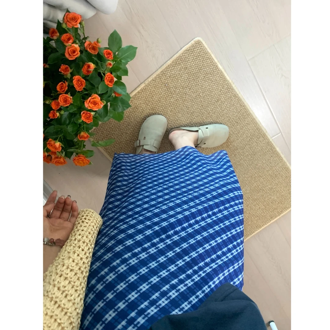 林下清风 蓝白格纹蕾丝花边点缀高腰显瘦A字裙夏季百搭韩系半身裙