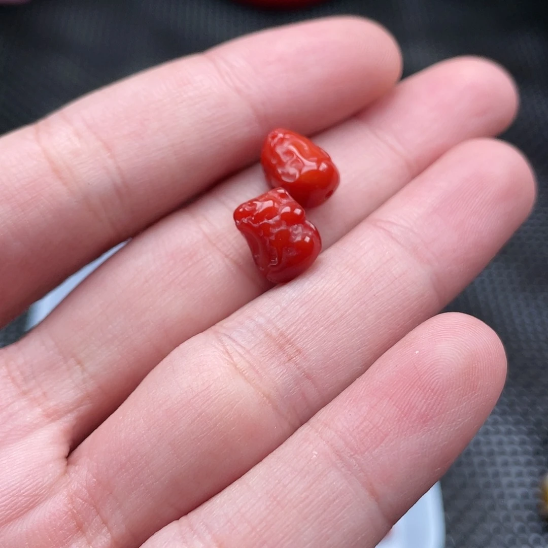 南红玛瑙13号 8*11柿子红立体貔貅一组2颗未镶嵌