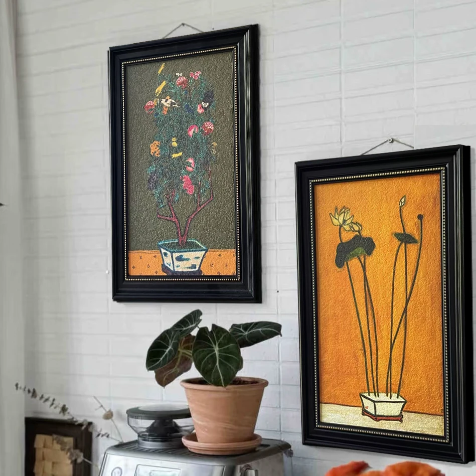 餐厅装饰画现代简约砂岩画花卉寓意挂画壁画常玉大师荷花玄关画