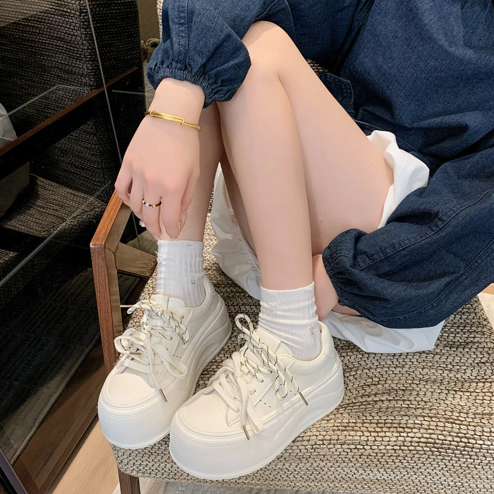 【芙俪兰】厚底增高双鞋带小白鞋百搭系带休闲鞋板鞋FLL0810-1