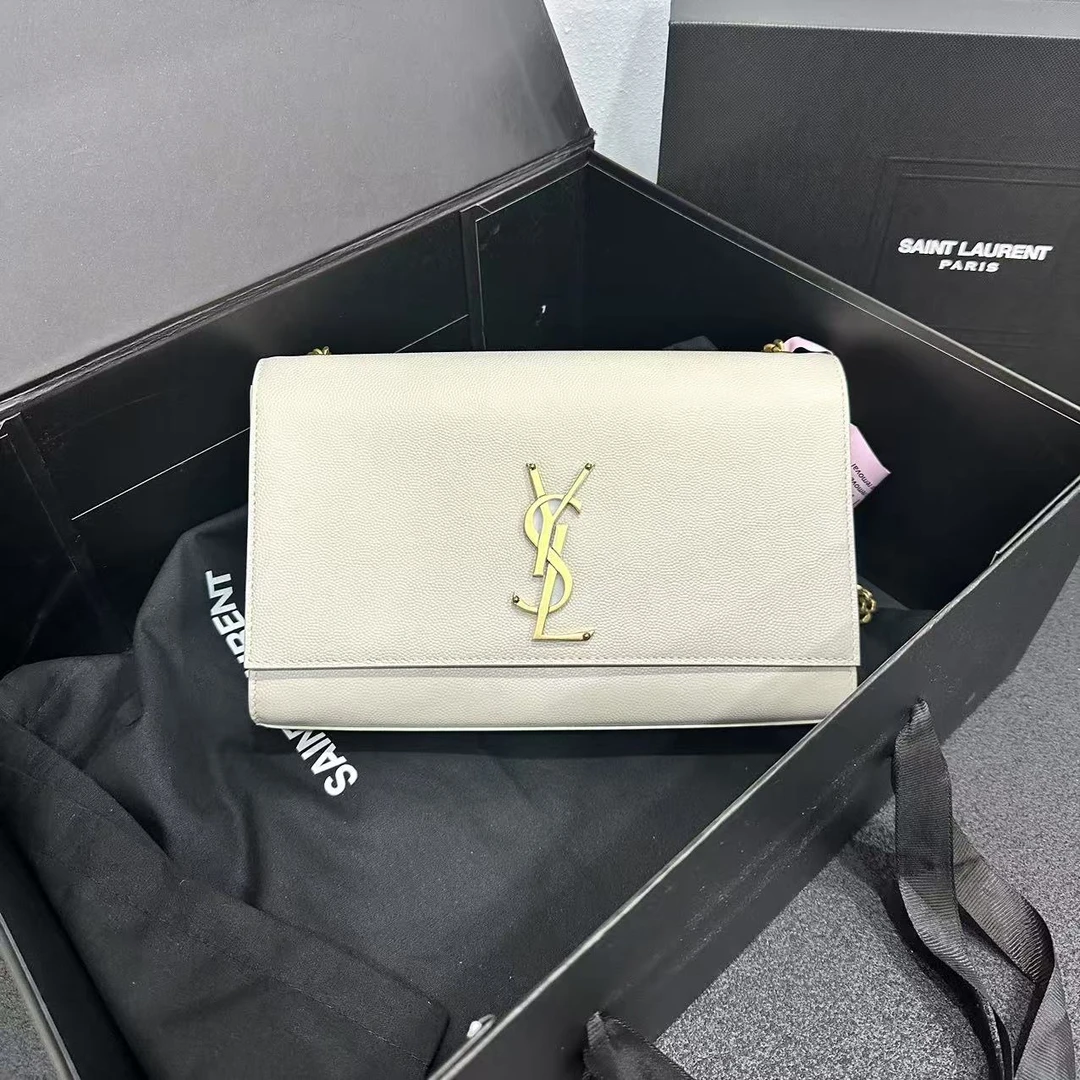 未使用 YSL/圣罗兰 壹所奢品/YSL kate 鱼子酱 中号 白金 斜挎包