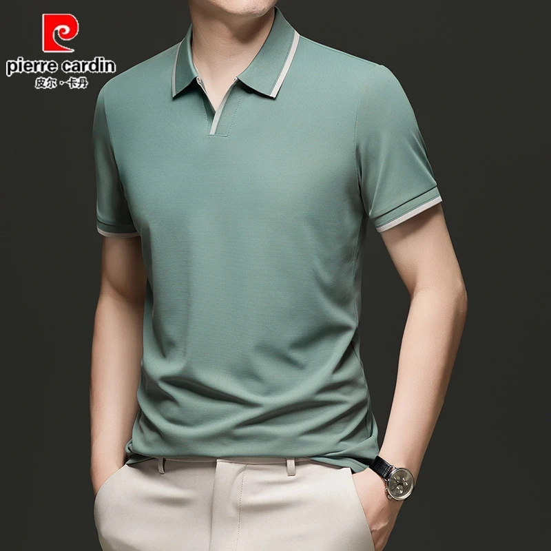 皮尔卡丹剪刀领polo衫男短袖夏季翻领商务休闲半袖冰丝男士T恤衫
