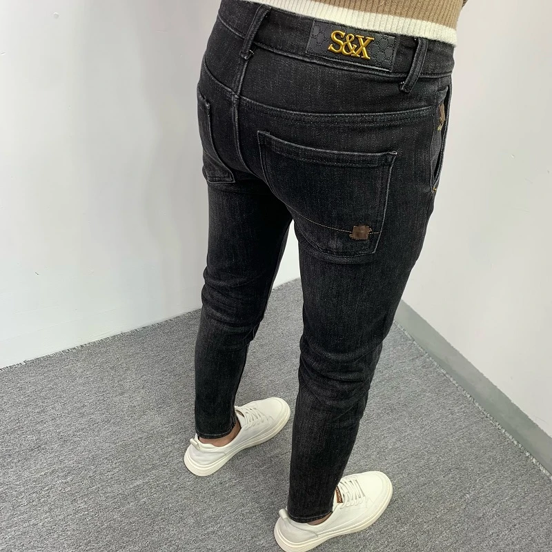 加绒牛仔裤男冬季新款潮牌修身小脚潮流时尚百搭高档休闲水洗长裤