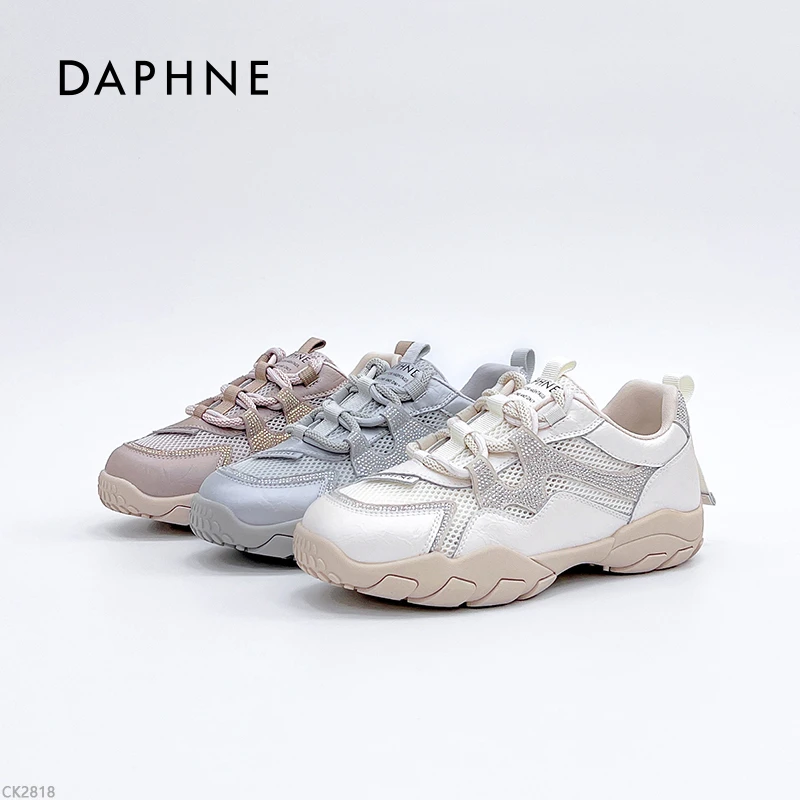 达芙妮网鞋女透气网面时尚百搭英伦风潮流舒适厚底交叉绑带休闲鞋
