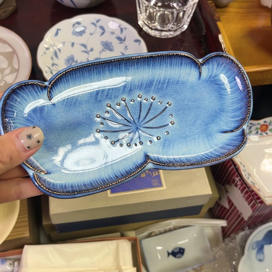 瓷片蓝色窑变釉盘21