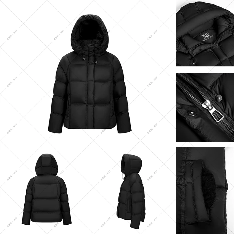 黑色 · 连帽款旗舰店冬季新款女短款羽绒服加绒加厚保暖外套