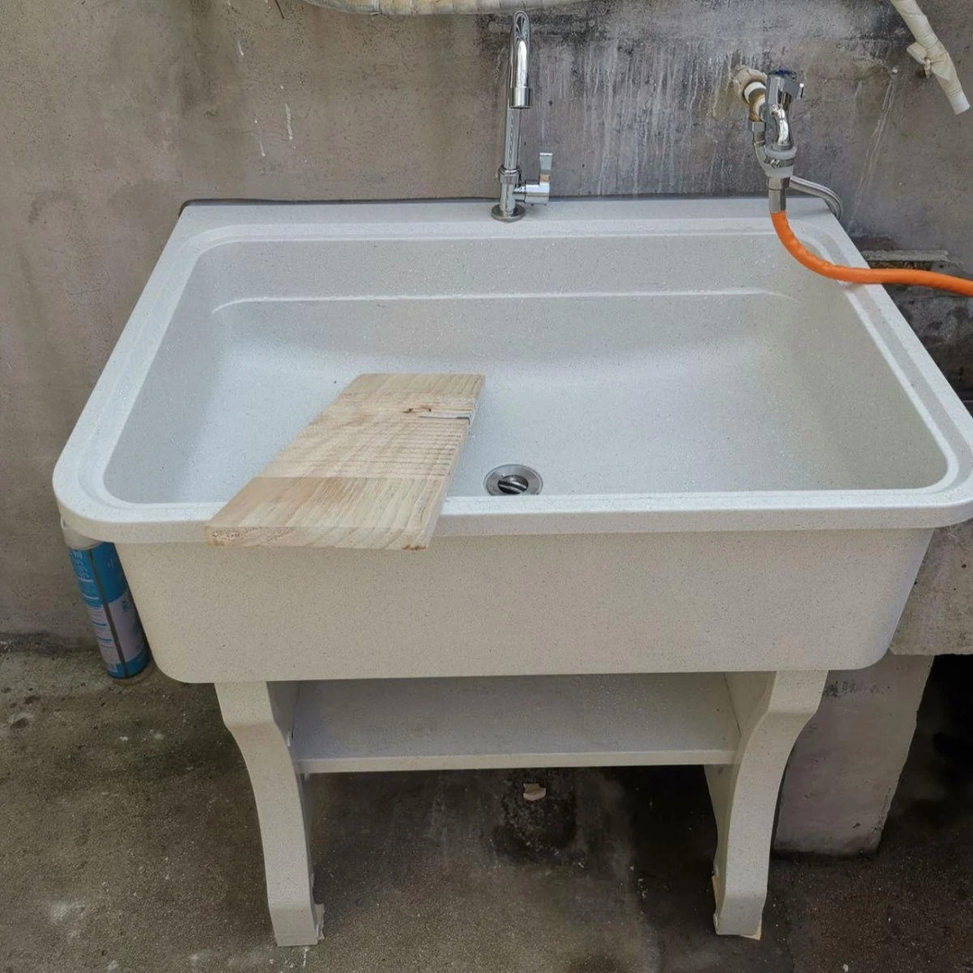 石头阳台水池带搓衣板卫生间户外加厚家用庭院水池一体石英石水槽