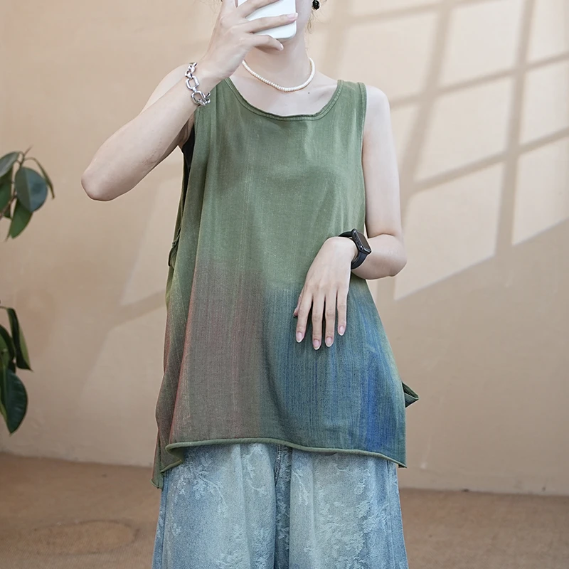 宽松型通勤百搭休闲风背心吊带宽松扎染复古外穿文艺6119