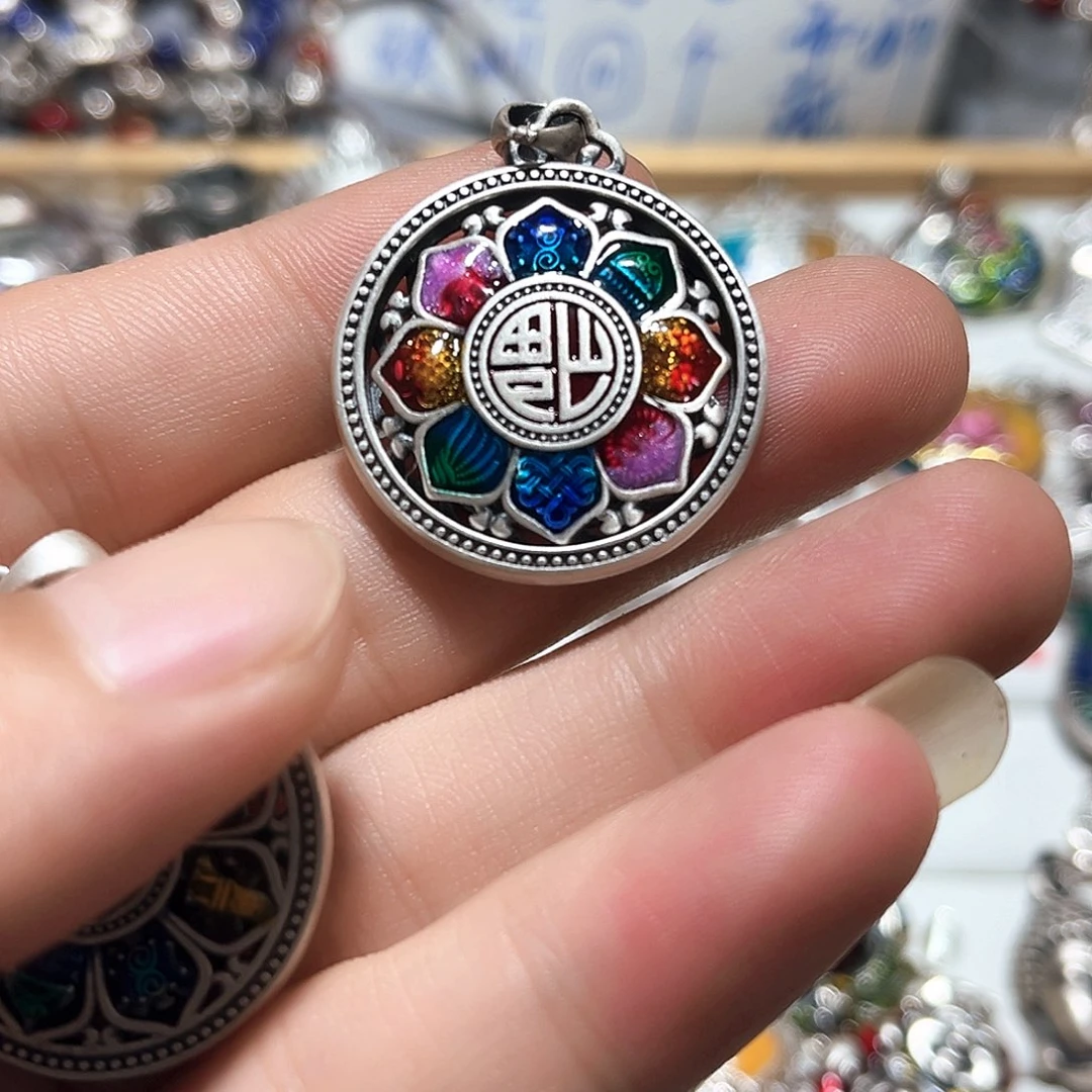 珐琅吊坠足银转罗盘