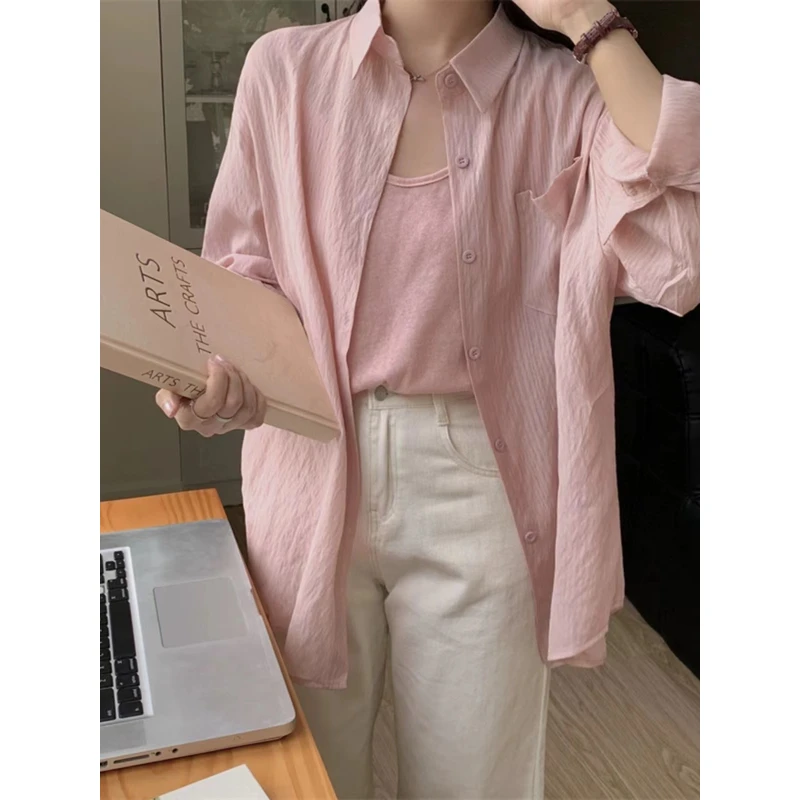 防晒衣+背心两件套法式冰丝防晒衬衫女夏天丝薄款衬衣抗皱长袖