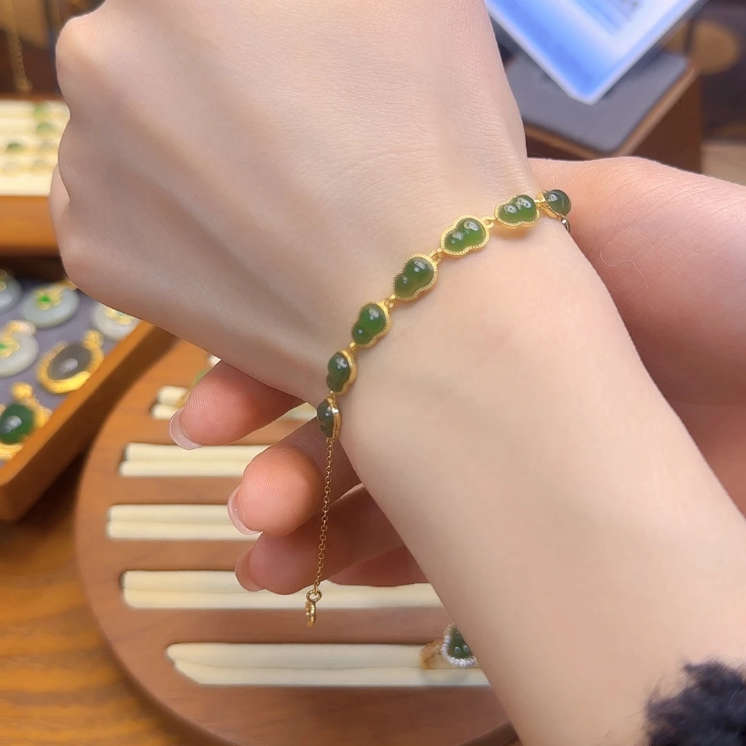 和田玉手链银S925镀金镶嵌