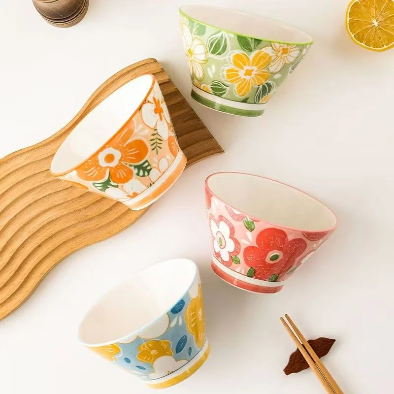 【瓷县令】复古花漾时光5英寸斗笠碗6只装釉下彩工艺可进微波炉烤箱