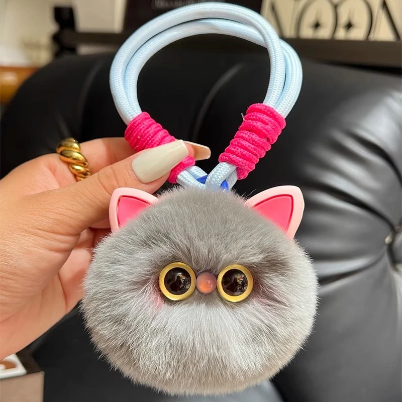 可爱獭兔毛手绳小猫咪汽车钥匙扣挂件毛绒公仔玩偶书包包挂饰礼物