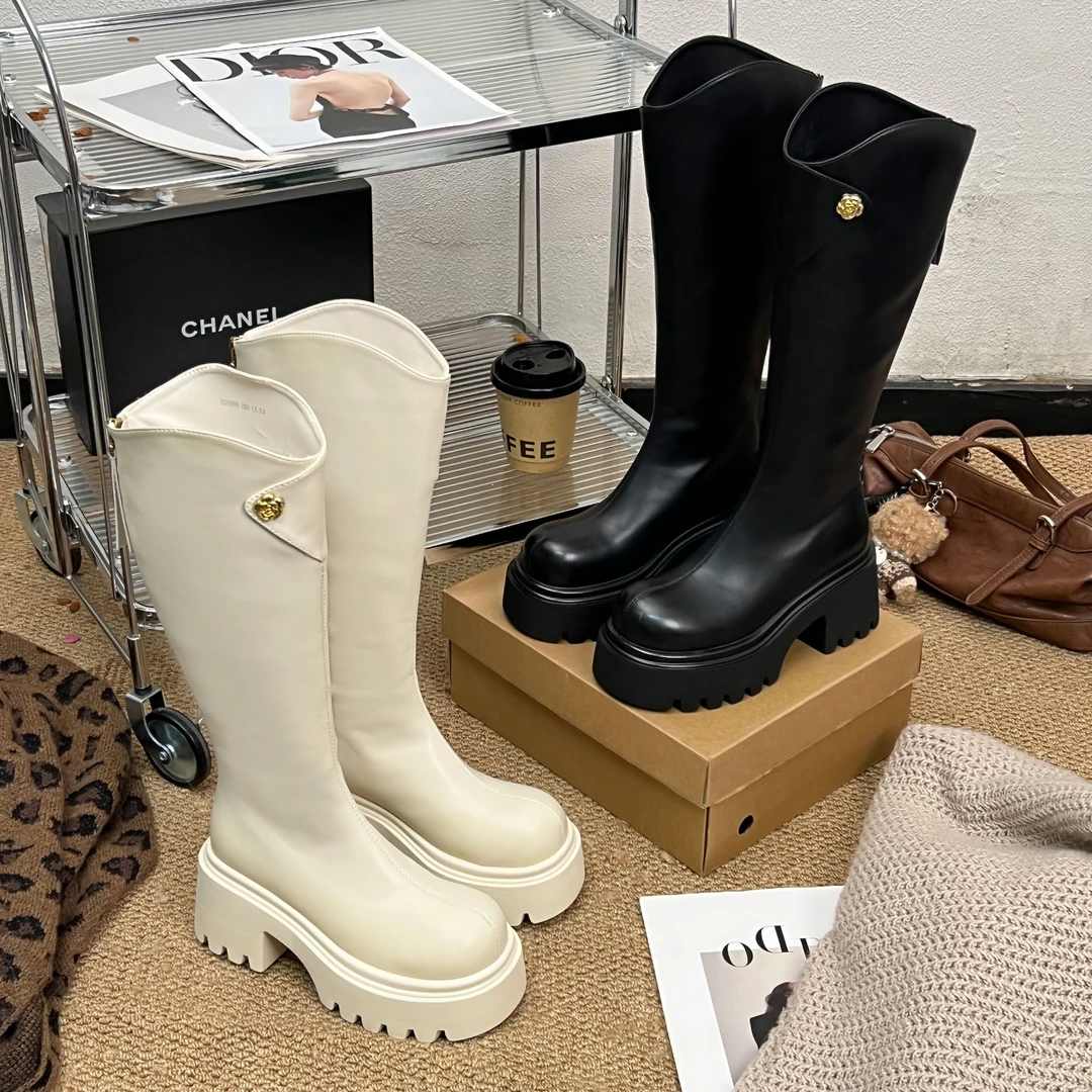 【糖糖】camellia | 白山茶花 | 8cm梦启西湖畔长筒靴女白色靴高跟