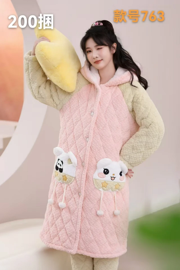 763款加厚冬季加厚保暖家居服百搭连帽单件