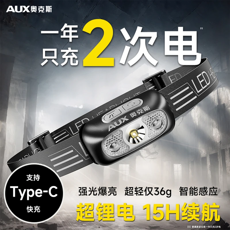 小头灯超长续航新款强光超亮钓鱼强光充电感应头灯钓鱼强光充电