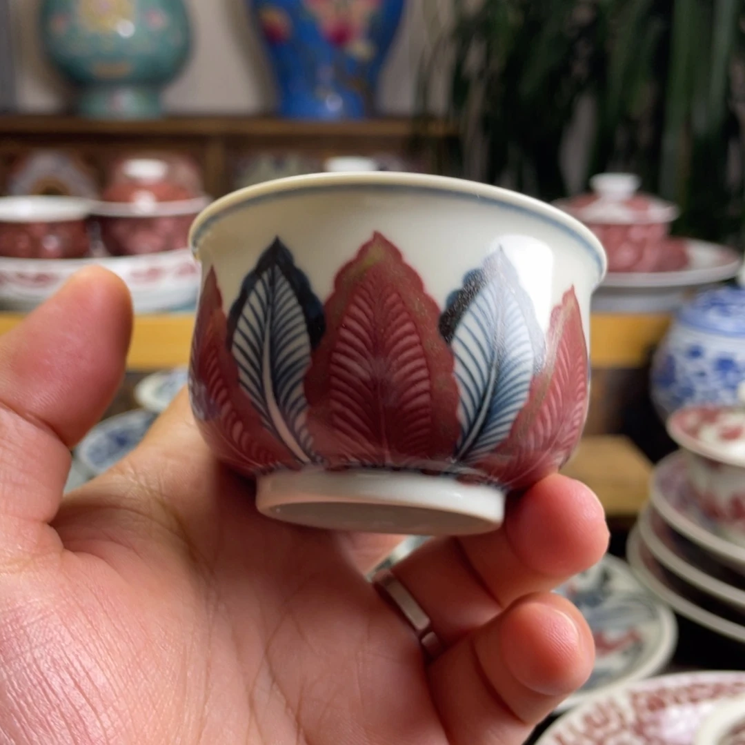 釉里红芭蕉叶杯子微瑕