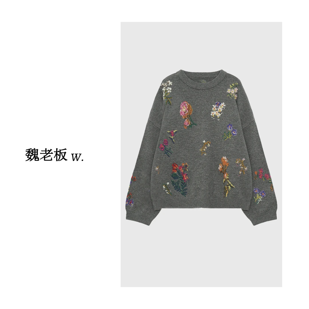 W.Diva【玉雨】100绵羊毛油画氛围感千枝套头毛衣纯欲慵懒34Z071147